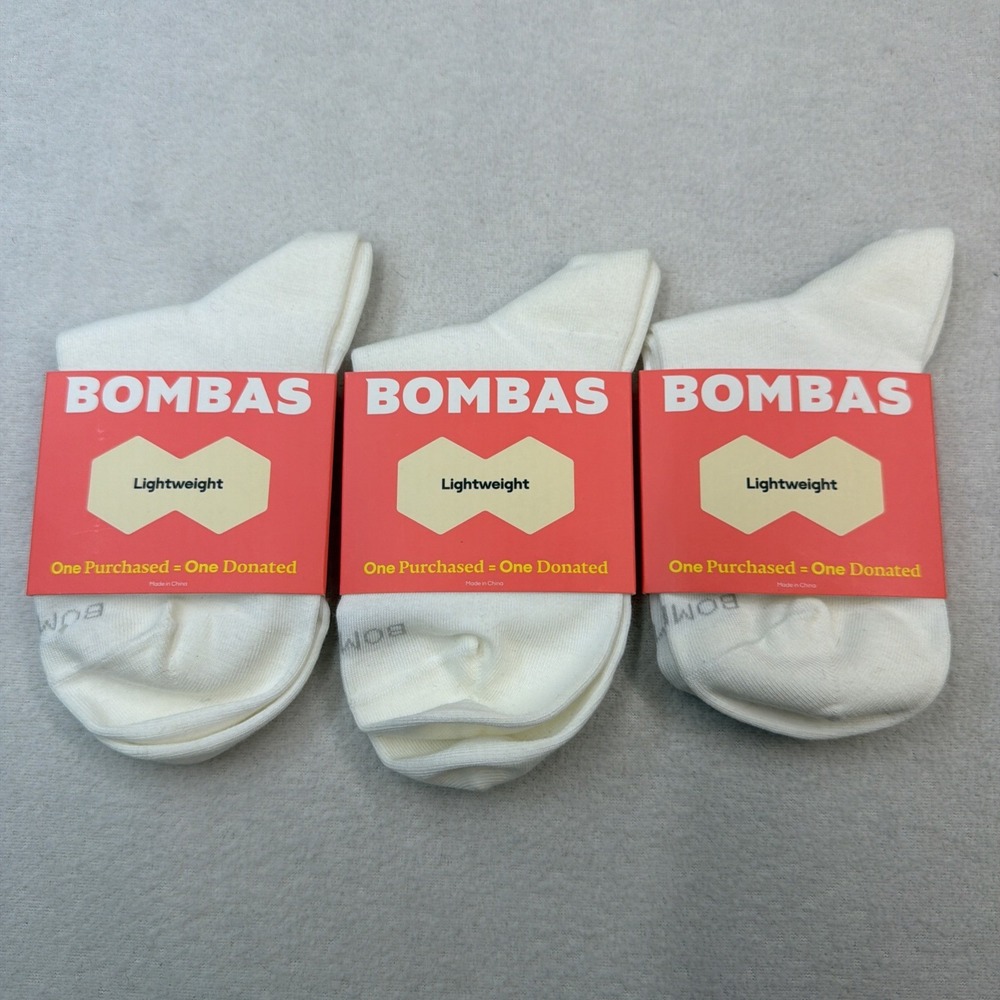 3 Pairs BOMBAS Quarter Lightweight Socks Cream White Womens Size Small 4-7.5 NWT